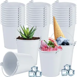 Mini Metal Buckets with Handles Galvanized Buckets 3.15 Inch Mini Container Pails for Metal Tin  Holder Pail for Wedding Decoration Party Favor(White,28 Pcs)