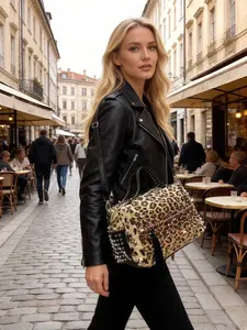 Women's Rhinestone Handbag, Fall Winter New Arrival, Large Capacity Shoulder Bag, Leopard Print Crossbody, European Style Fashion Backpack, Casual Fashion Bag