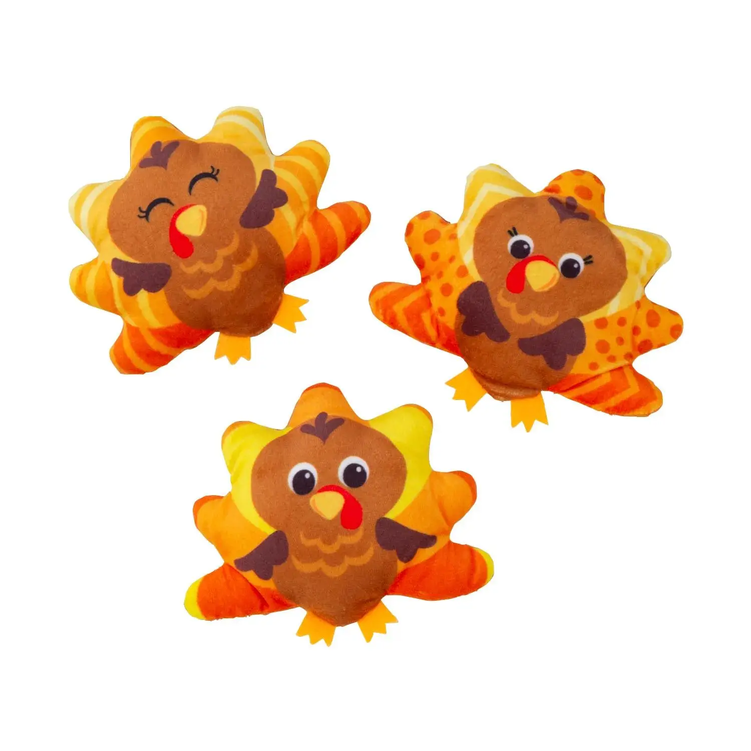 Stuffed Turkeys Toy Figures, 3.75" x 3.25" Thanksgiving Flat Stuffed Animals, Bulk 48-Piece Set for Toys & Hobbies