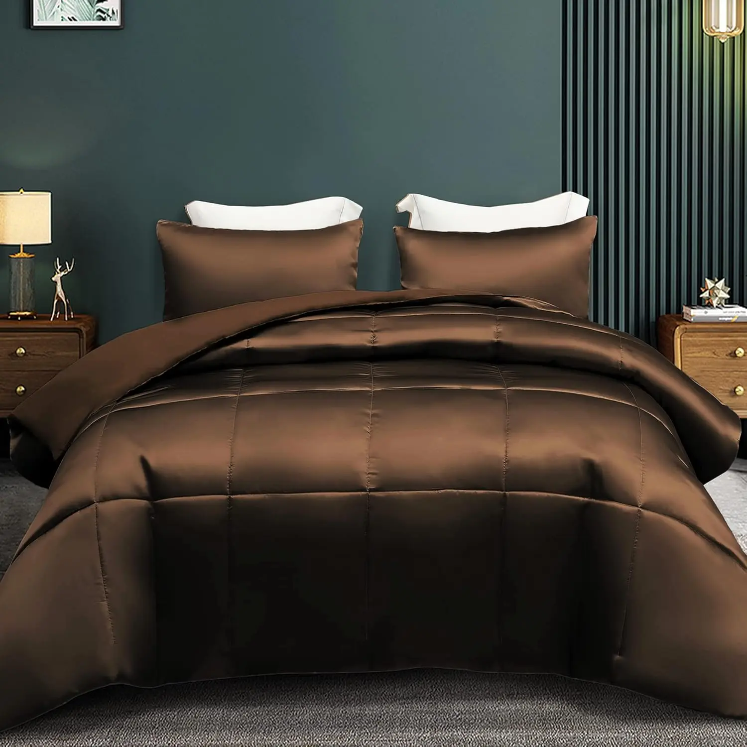 3-Piece Reversible Soft King Size Comforter Bedding Set, Luxurious Comforters Oversized with 2 Pillowcases, Lightweight Duvet for All, Brown