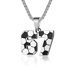 Lucky Number 67 Pendant Trendy Necklace, Street Minimalist Style Stainless Steel Cuban Link Chain, Unisex Fashion Jewelry