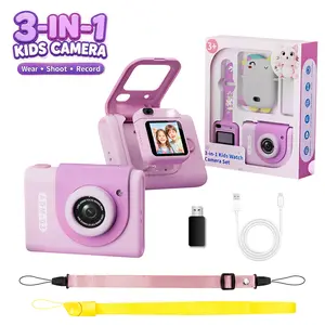 MYVIA Kids Camera for Boys and Girls Ages 3–12, 3 Ways to Play – Wearable Camera Watch, Action Cam & Digital Camera, 1080P HD Video with Selfie, Easy-to-Use for Travel, Outdoor Play & Family Moments, 32GB SD Card Included, Perfect Gift for Kids
