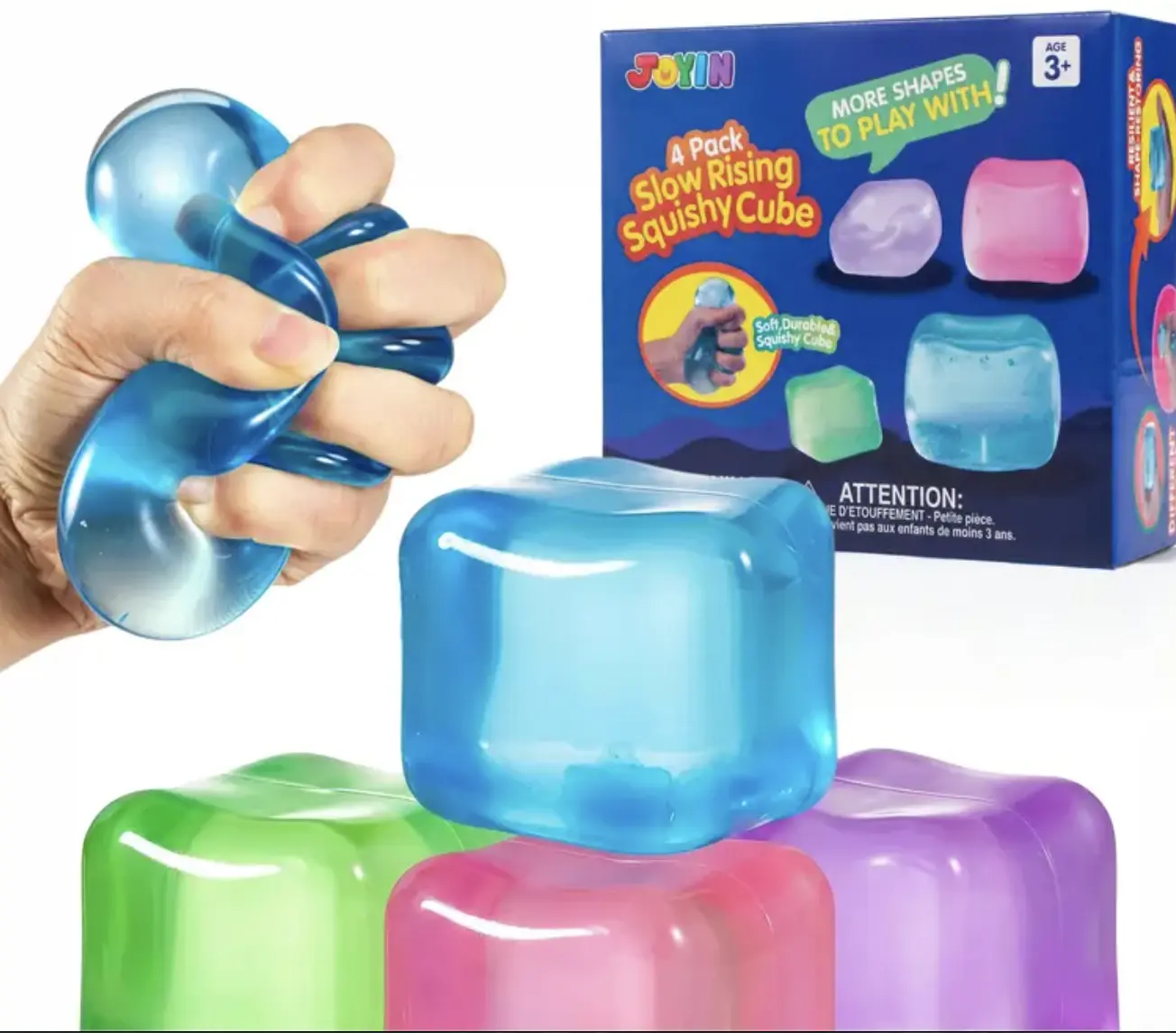 1/4 Pack Stress Cube Sensory Fidget Toys for Anxiety Stress Relief, Slow Rising Fidget Cube Squeeze Toys, Squishy Cube Filled with Thick Substance, Ice Cube Stress Balls for Adults Kids, Squishy Sensory Fidgets