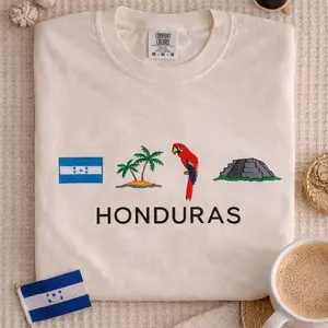 Honduras Embroidered Shirt  | Macaw Palm Tree Ruins Tee | Comfort Colors Vintage Style | Hispanic Heritage Shirt