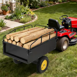 Garvee 750LB Capacity Steel Dump Cart - Heavy Duty Garden Utility Trailer for Lawn Mower, ATV, and Tractor - Durable Yard and Pull Behind Trailer for Outdoor Use