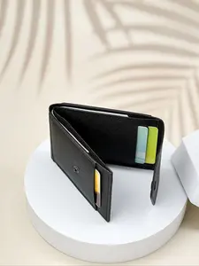 Ultra-Thin Business Card Holder Wallet Men, Lightweight Luxury Design, Transparent Window, Button Closure, All-Season Use
