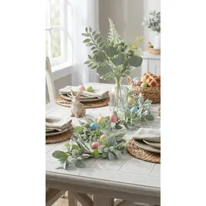 Artificial Lambs Ear and Easter Egg Garland  Spring Greenery