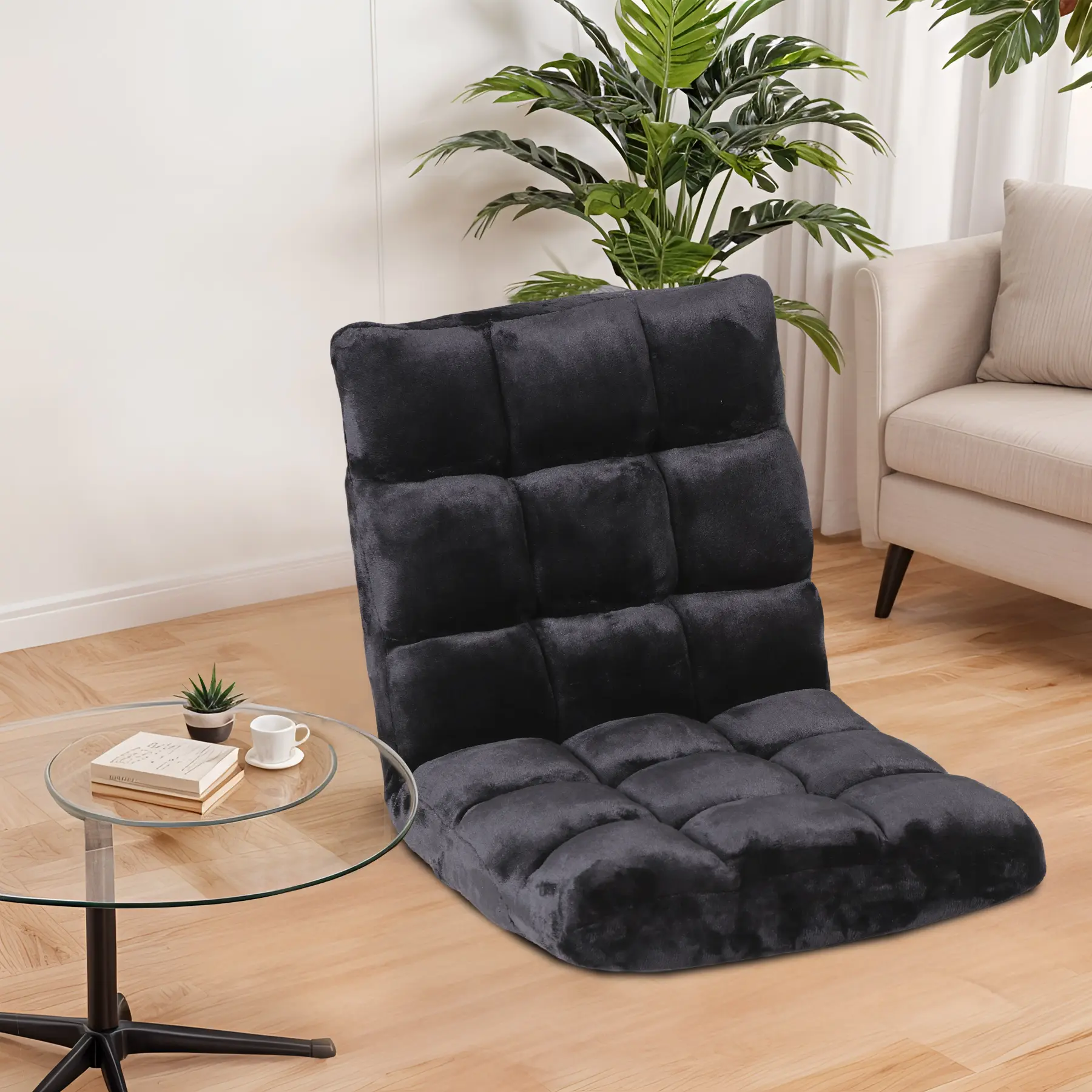 Segawe 14-Level Adjustable Foldable Floor Chair - Dutch Velvet Fabric, Modern Reading, Portable Lounge, Folding Reclining, Lazy Sofa Cushion for Indoor Furniture Use, Folding Reclining Chair, Modern Reading Chair