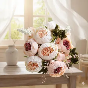 High-Simulation Peony Hydrangea Artificial Flower Bouquet, Artificial Mixed Flower, Ins Style Wedding Party Home Decor, Floral Arrangement for Festive Table Decor, Centerpiece, Mothers Day Gift Home Decor, Artificial Flower Arrangements