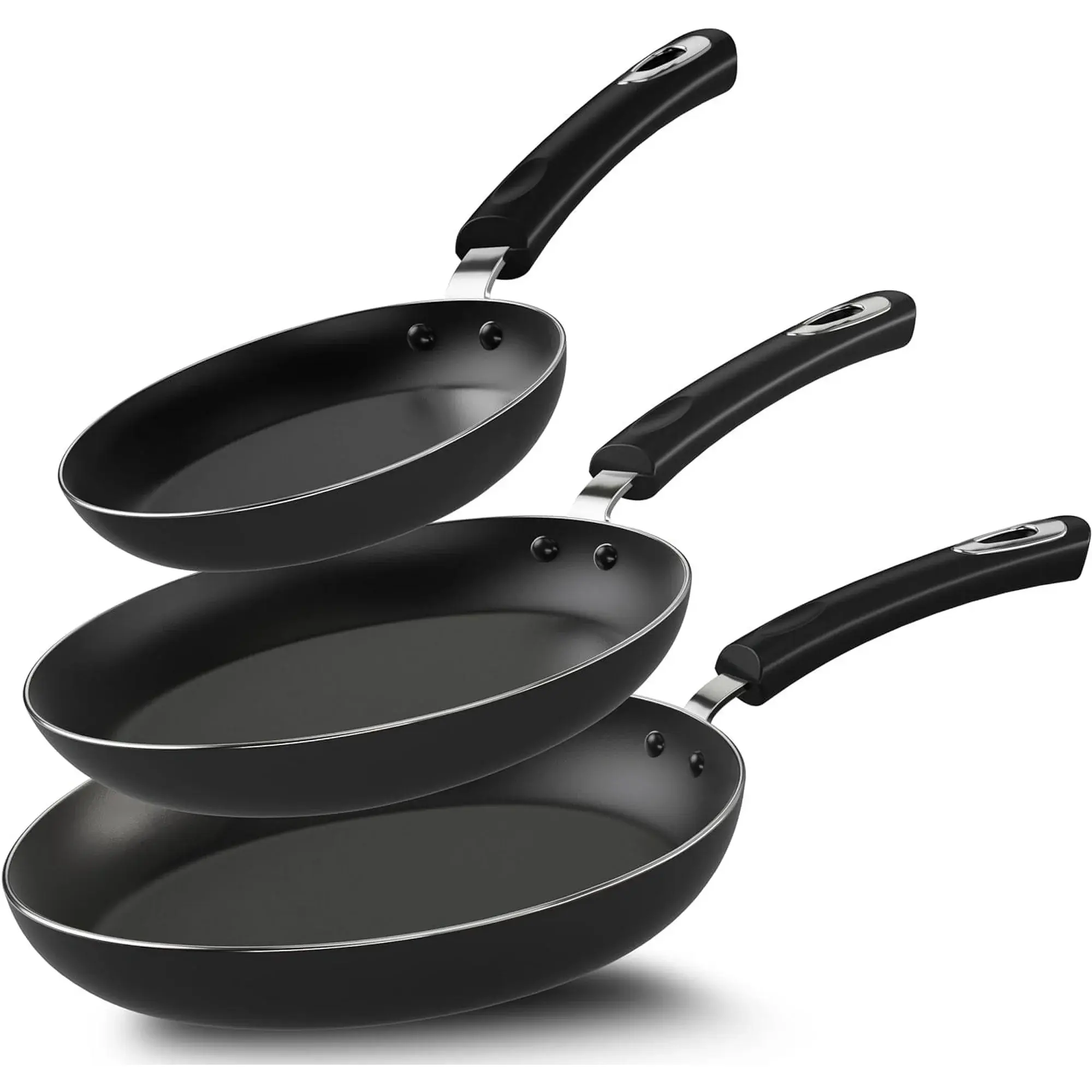 3 PCS Non-Stick Frying Pan Set, 8”, 9.5”, 11” Tri-Ply Skillet with Induction Bottom, Aluminum Cooking Skillet Pans Set, Compatible with All Stovetops