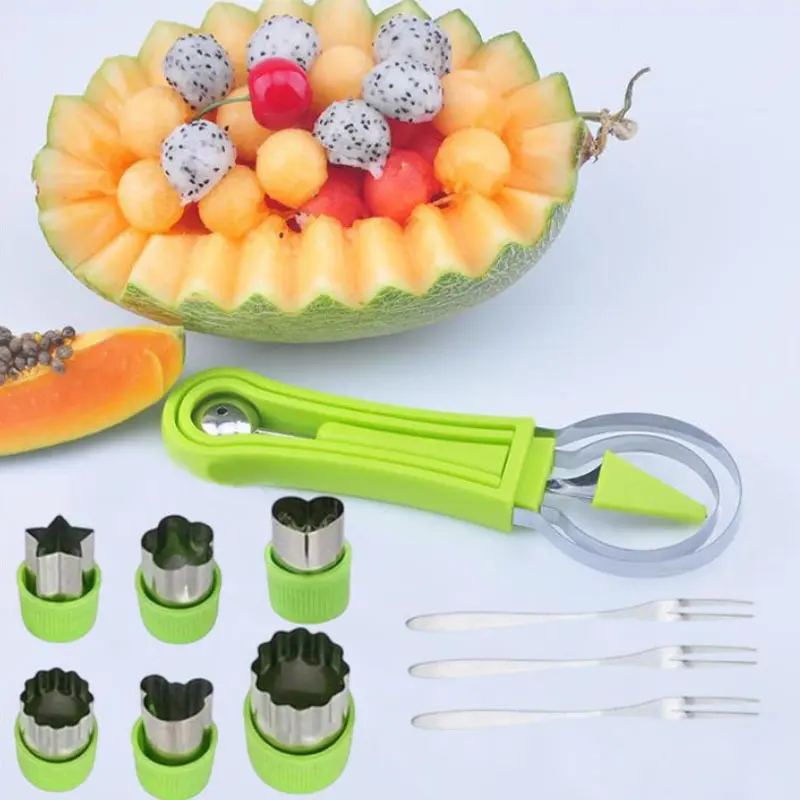 10 Pcs Fruit Ball Digger Stainless Steel Fruit Engraving Knife Set with Fruit Fork, Fruit and Vegetable Cutter, Fruit Peeler, Fruit Engraving Set, Melon Ball, Seed Remover, Multi-functional Fruit Molding Tool Kit, Kitchen Gadget
