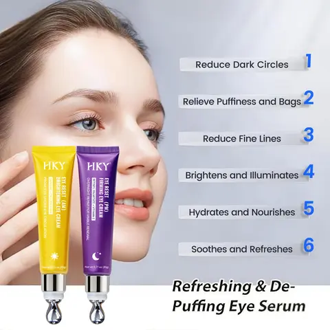 Caffeine Eye Serum & Roller Cream - 360° Massage Ball, Anti-Aging Firming Anti-Wrinkle Formula, Spa-Like At-Home Moisturizing Treatment for Normal Skin, Puffiness Relief, Dark Circle Care, Eye Brightener, Hydrating Nourisher