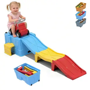 Up & Down Roller Coaster，Kids Ride On Toy，Toddler Push Car with Assembled Race Track & Storage Base Box, Indoor Outdoor Playset，Blue-yellow-red