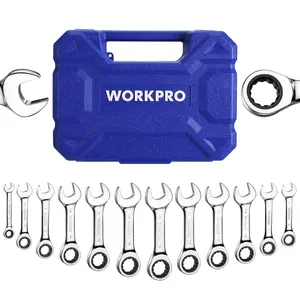#SpringGlowUp WORKPRO Stubby Ratcheting Wrench Set, 72-Tooth, Cr-V Steel, Small Ratchet Combination Wrenches Set with Premium Storage Case