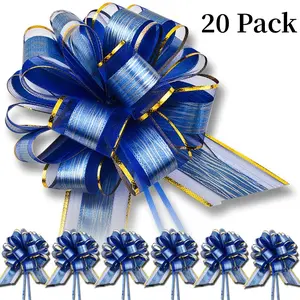 20PCS Large Pull Bow Gift Wrapping Bows, Wedding Gift Blue Ribbon Bow, Party Birthday Holiday Gift Wrapping Bow, Christmas, Valentine's Day Present Decoration Bow (Blue)