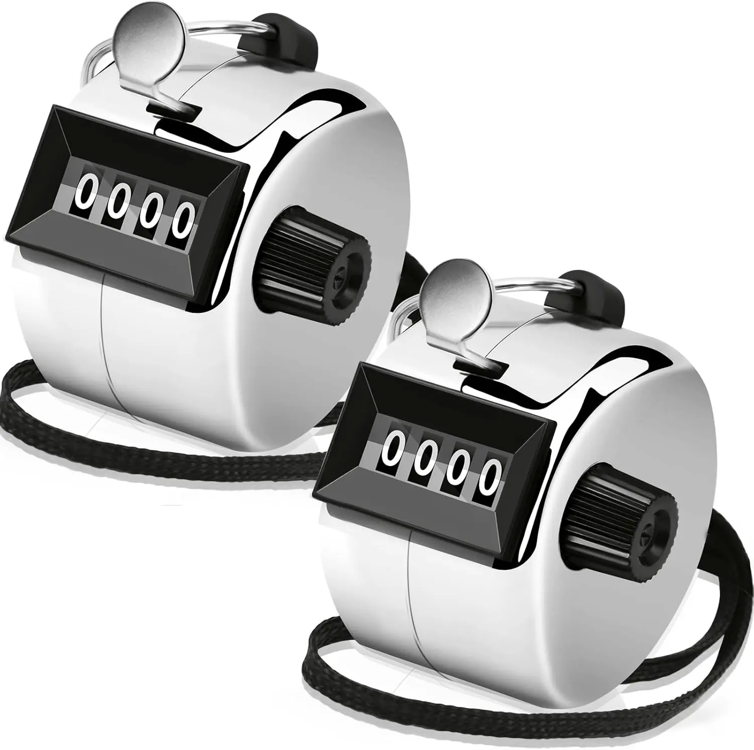 2 Pack Clicker Counter, Metal Hand Tally Counter Clicker, Silver | 4 Digit Mechanical Palm Click Counter for Counting Numbers, Coaching, Sports Events