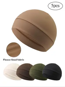 5-Pack Fleece Lined Hats, Unisex Sports Cycling Inner Caps, Outdoor Winter Warm Breathable Sweat Absorption, Casual Plain Design