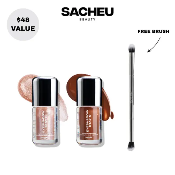 sacheu Eyeshadow Duos - Complete Eye Kit - 2x Liquid Eyeshadow STAY-N Buildable, Blendable Formula and Free Eyeshadow Brush