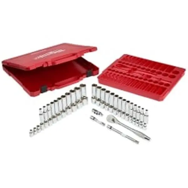 Milwaukee Electric Tools MLW48-22-9008 0.37" Size Ratchet & 56-Piece Socket Set - 90-Tooth, 4-Degree Arc Swing, Anti-Roll Flats, Slim Profile, Flush Directional Lever, Maximum Strength, Removable Inner Tray, Tight Spaces Access, Garage Users, 12 lbs