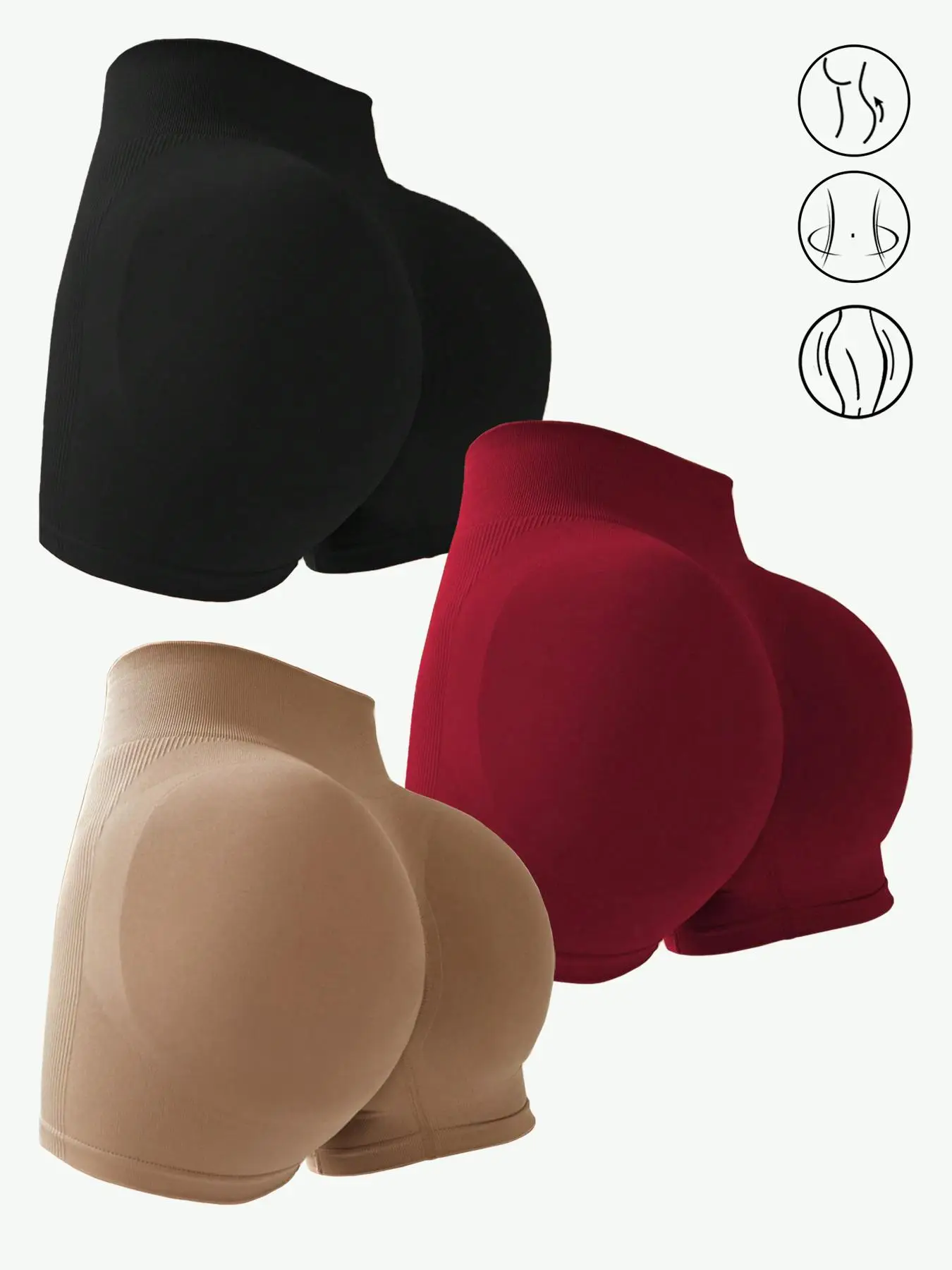 Women's 3pcs Plain High Waist Sports Short Leggings, High Stretch Seamless Scrunch Skinny Gym Shorts for Yoga Gym Fitness, Ladies Sportswear Bottoms f