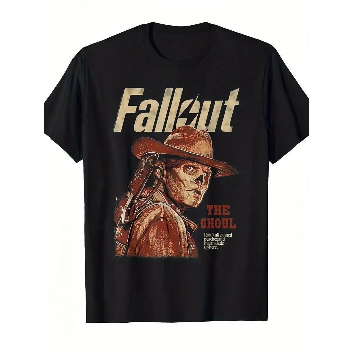 Casual Graphic T-Shirt for Men, Vintage Post-Apocalyptic Skull Cowboy Print, 100% Cotton Short Sleeve Crew Neck Gaming Tee, Tshirt, Top, Shortsleeve, Menswear, Fabric, Stretch, Skull Art, Round Neck, Retro