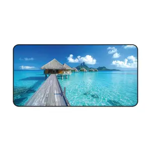 Bora Bora Desk Mat Beachy Mouse Pad Kawaii Ocean Decor for Cubicle or Gaming Setup Soft Neoprene Non-Slip Rubber Base Vibrant Prints