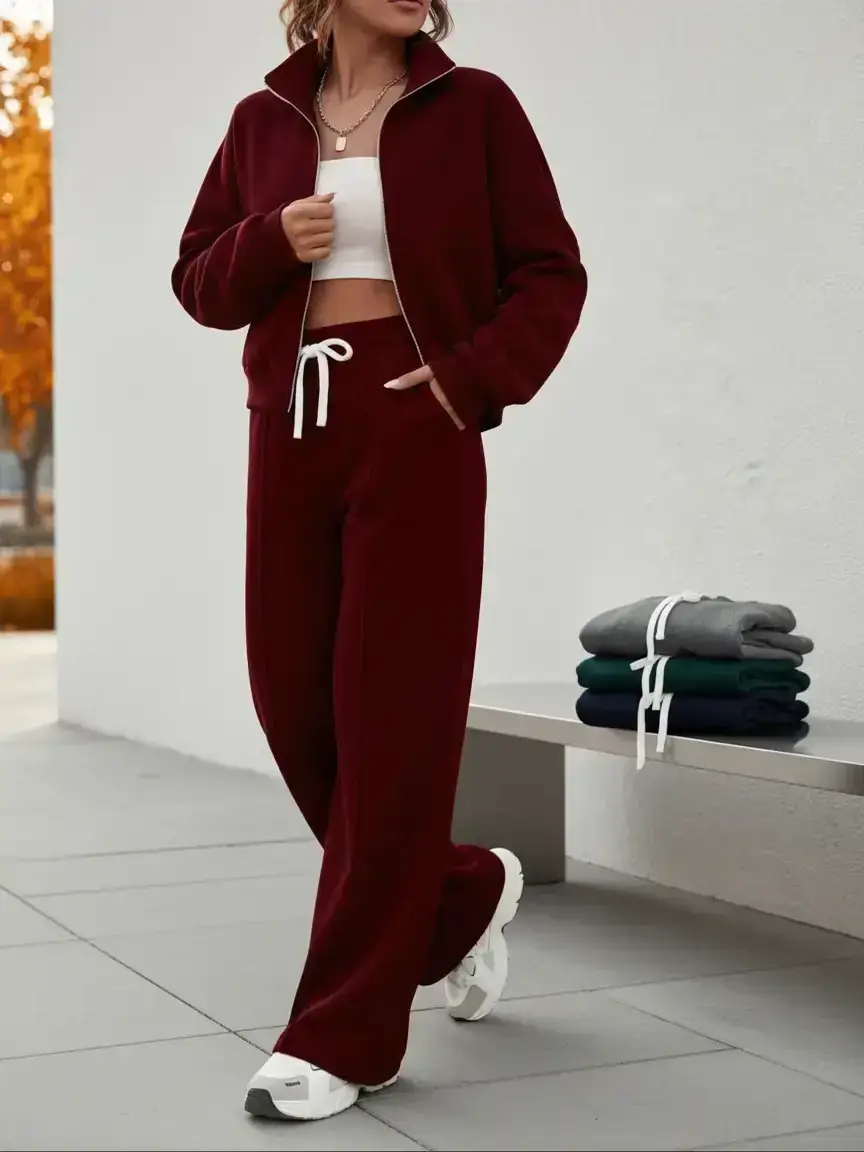Women's Casual Sportswear Sweatsuits Set, Long Sleeve Zipper Stand Collar Top and Pants, Fall Winter Commuter, Outdoor Sports, 4 Colors Available, Sweatsuit Sets, Sporty Set, Sporty Style Outfits, Workout Casual Wear, Athleisure Sportswear Set