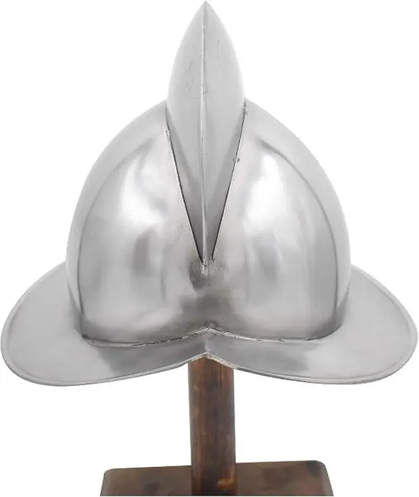 Menswear Renaissance Spanish Morion Boat Helmet Replica - Medieval Warrior Conquistador Steel Knight Helmet with Fitted Leather Liner, Adult Wearable Steel Hat for Festival Costumes
