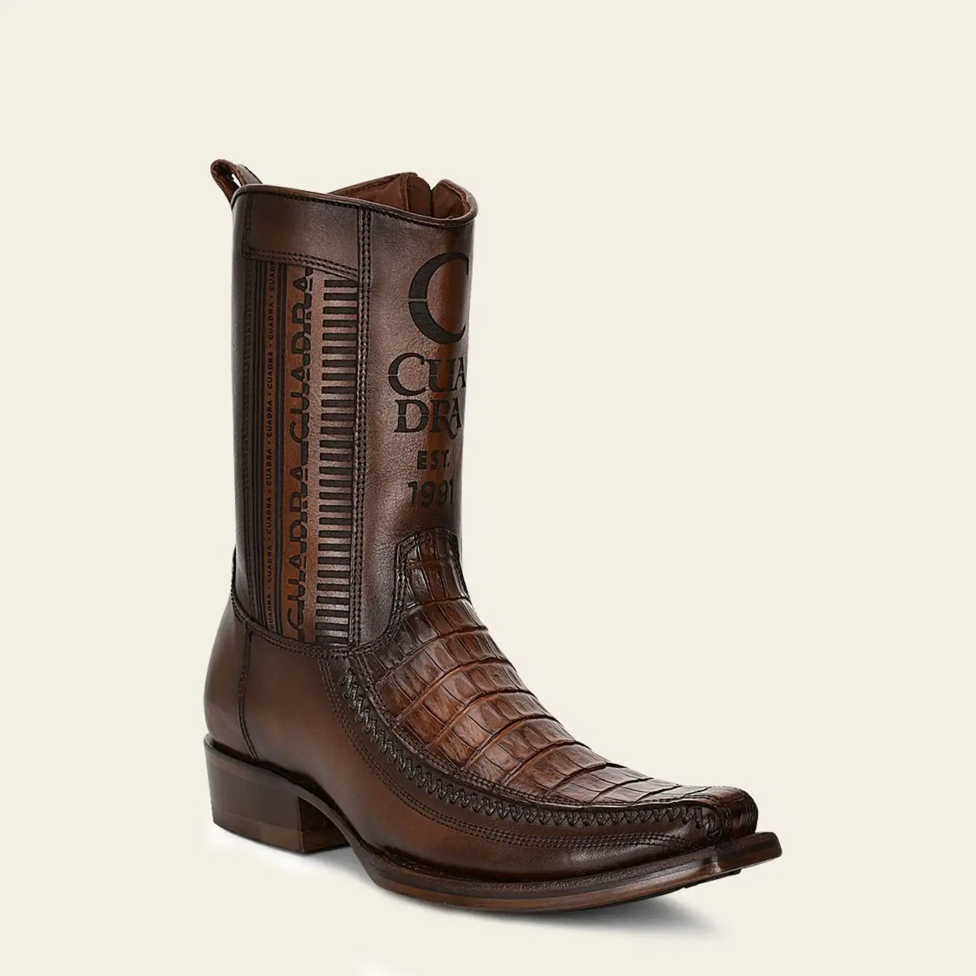 Cuadra Men's Wide Square Toe Cowboy Western Boots - Genuine Leather, Decorative Stitching, Zip Closure, All Seasons Comfortable Durable Footwear CU698, Casual