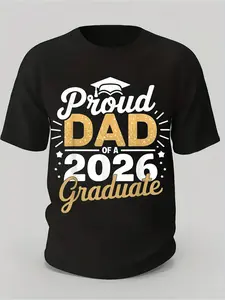 Class of 2026 Celebration T shirt Proud Dad of a 2026 Graduate with Golden Lettering Diploma Design 100 Percent Cotton Loose Fit S XXXL Black Casual Shirt for 2026 Year Parents Gift