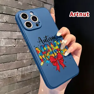 Case for iPhone 16 Pro Max 15 14 Plus 16E 13 12 Mini 11 Promax X XS XR XSMax Autism Mama Bow Pattern Liquid Silicone Camera Protection Ultra Thin Soft Phone Cover Gift for Girl