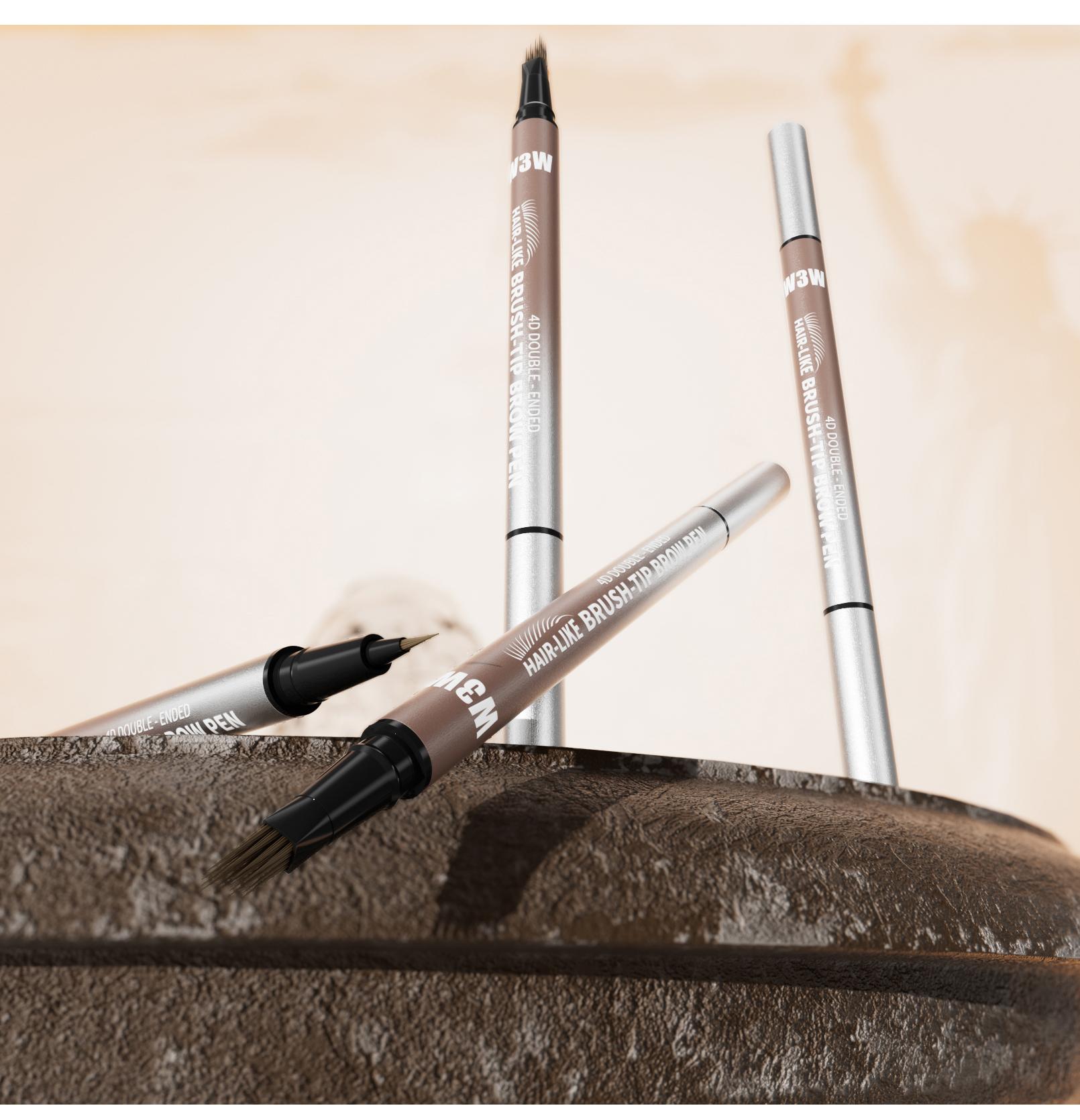 W3W 4D Dual-Ended Hair Stroke Brow Pen - Waterproof Long-Lasting Eyebrow Makeup, Natural Microblading Brows, 0.01mm Micro-Forked Tip, 5 Shades, Beginner-Friendly, Quick-Drying Formula