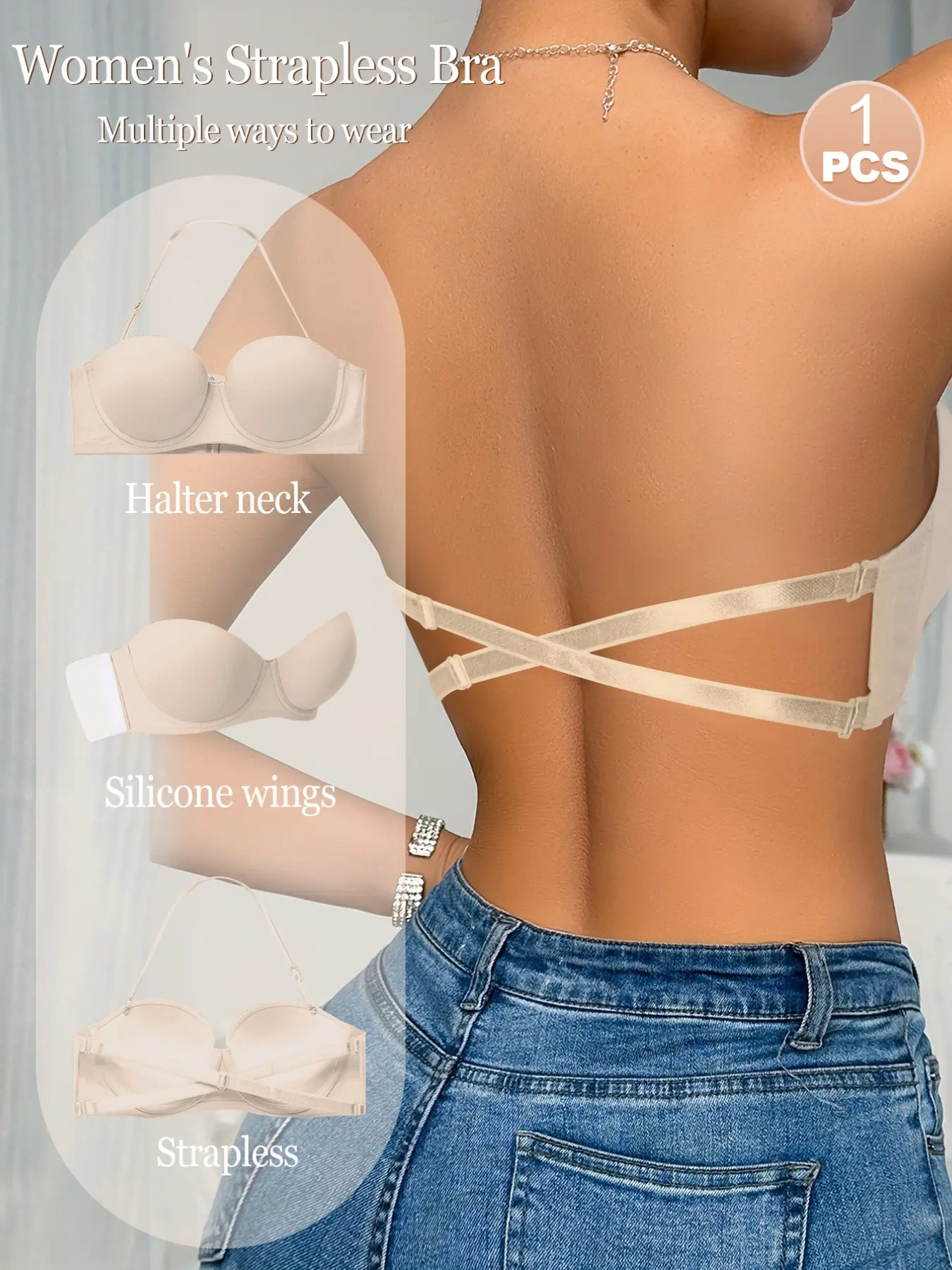 1/2/3pcs Multi-Wear Halter Neck Invisible Seamless Underwire Bra, Adjustable Strapless Design, Silicone Side Wings, Perfect Fit for Daily Wear