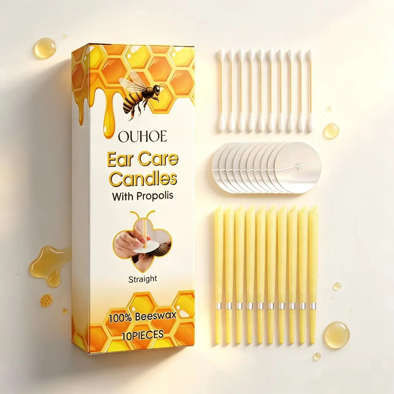 Buy 1 Get 1 Free Natural Bee Propolis Beeswax Ear Candles, 10-Piece Professional Canal Care Sticks for Beauty Salons, Soothing Stress-Relief Therapy Set