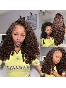 Wear Go Half Wig Brown #4 Color Burmese Curly With Elastic Drawstring Flip Over Wig 200% Density Invisible Strap 3 In 1 Half Wig Natural Hairline Human Hair Wigs Glueless Y2k Human Hair Wig Valentines Gifts Hair Accessories for Daily Use