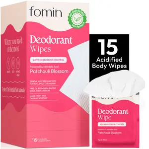 Fomin Acidified Travel Deodorant Wipes for Women & Men - Patchouli Blossom - pH Balanced, Mini Deodorant Travel Size Wipes deodorant  wipes