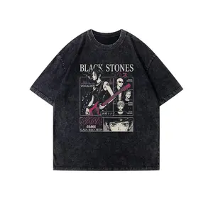 [Vintage Wash] Nana 0saki Anime Graphic Retro Washed T-Shirt - Adult Harajuku Street Style Short Sleeve Crew Neck Cotton T-Shirt, All-Season Casual Wear, Suitable for Four Seasons