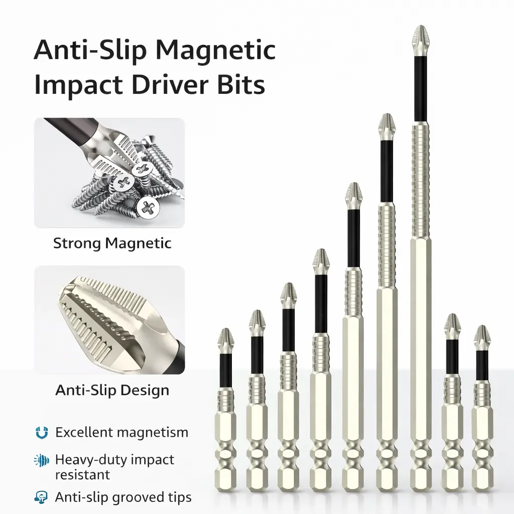 Anti Slip PH2 Impact Driver Bit Set, High Magnetic Screwdriver Drill Bit Set, Impact Resistant Non Slip Screwdriver Bits