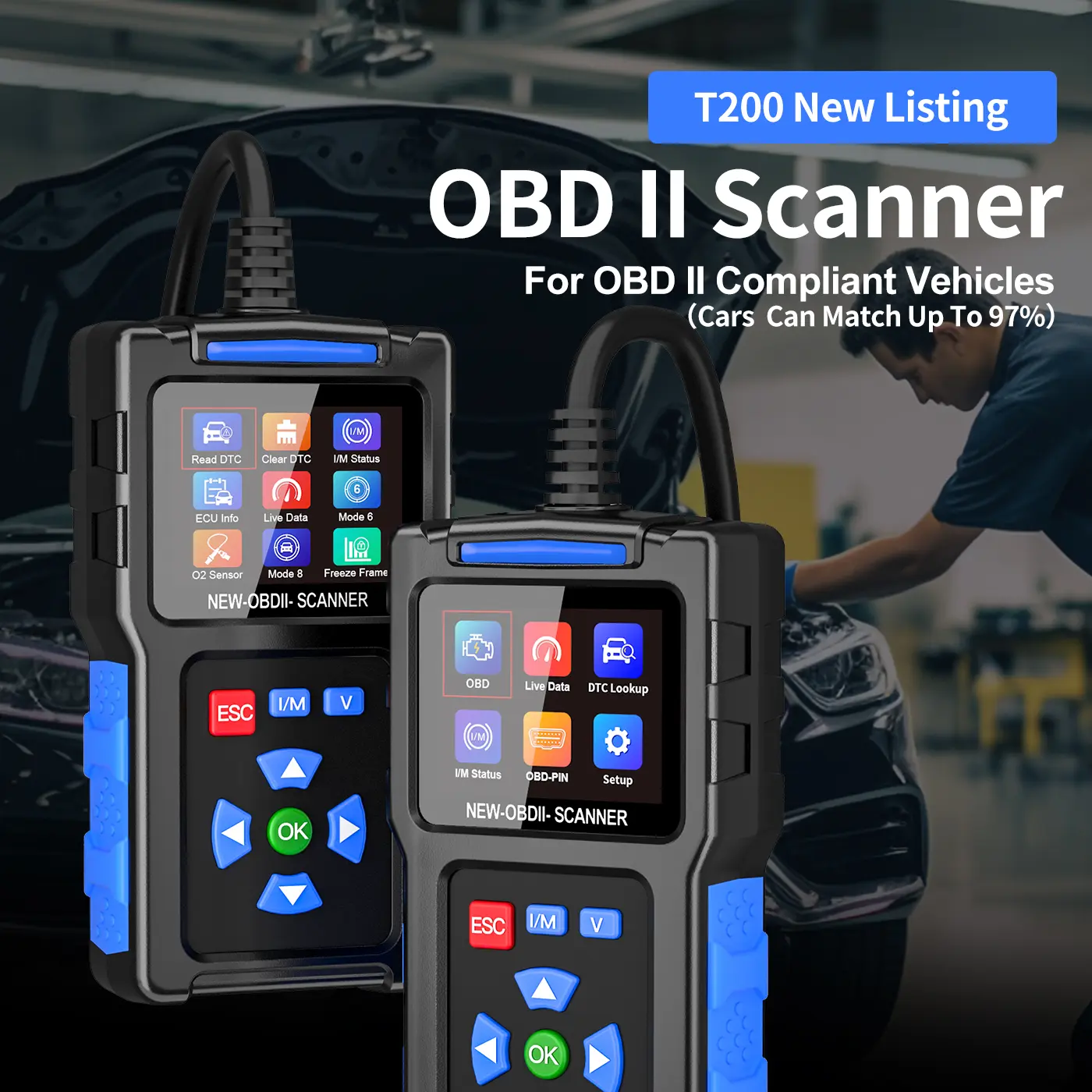 2026 New Powerful OBD T200 Automotive Scan Tool - Car Tools, Engine Code Reader, Full OBD2 Features, Reset Function, Modes 6&8, Suited for DIY Car Owners & Mechanics, Compatible with OBDII/EOBD Vehicles Car Scanner Fixed