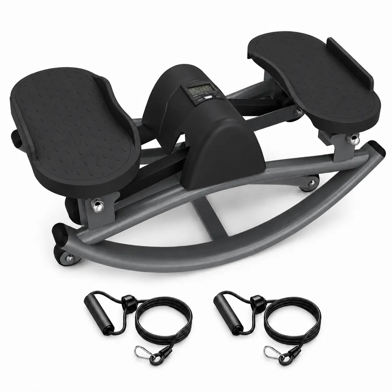 Compact Dual-Action Lateral Stepper for Home Exercise, Full Body Functional Stair Stepper Machine with Resistance Bands, Anti-Slip Mat & LCD Monitor for Professional Home Workout