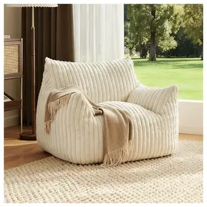 Giant Plush Bean Bag Chair for Adults with Armrests - Oversized Comfy Beige Beanbag Lounge Lazy Floor Sofa Accent Chair for Living Room, Bedroom & Dorm, Cozy Fluffy Single Cloud Mini Couch