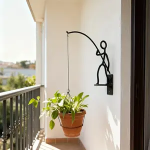 1PC Creative Wrought Iron Fisherman Wall Mounted Planter Hanger Hanging Decor Hook Bracket for Outdoor Garden Patio Porch Yard Decorative Ornament Hanging Pot Planter Not Included, Outdoor Hanging Planters