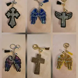 Crosses and Angel Wings Bling Keychain Charms - Assorted Colors and Designs for Personalized Accessories