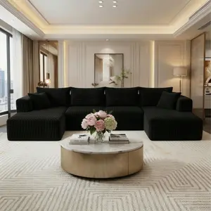 129.8'' Oversized U-Shaped Modular Corduroy Cloud Sofa, Large Sectional Couch, Deep Seat Chaise Lounge, Boneless Compressed, No Assembly, Free Combination for Living Room Bedroom, 3 Packages Shipping