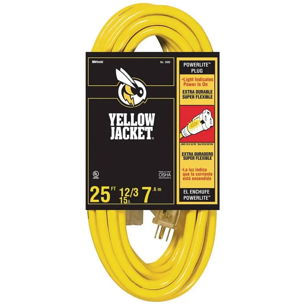 25 ft. 12/3 SJTW Outdoor Heavy-Duty Extension Cord with Power Light Plug