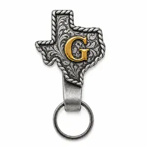 Texas Initial Keychain for Men & Women – Handmade Western Cow Tag Key Holder with Copper Letter, Cowboy Belt Loop Keychain, Texas-Shaped Key Organizer for Bags, Jeans & Gifts