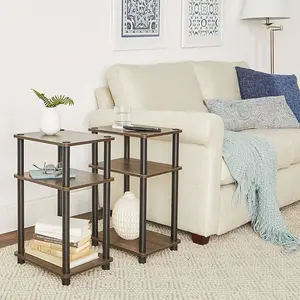 End Table / Side Table / Night Stand / Bedside Table with Plastic Poles, 2-Pack