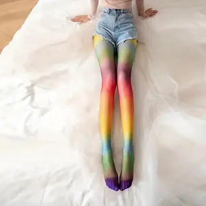1 Pair Rainbow Gradient Tights Japanese Style Sweet Comfy Novelty Pantyhose Women's Stockings & Hosiery