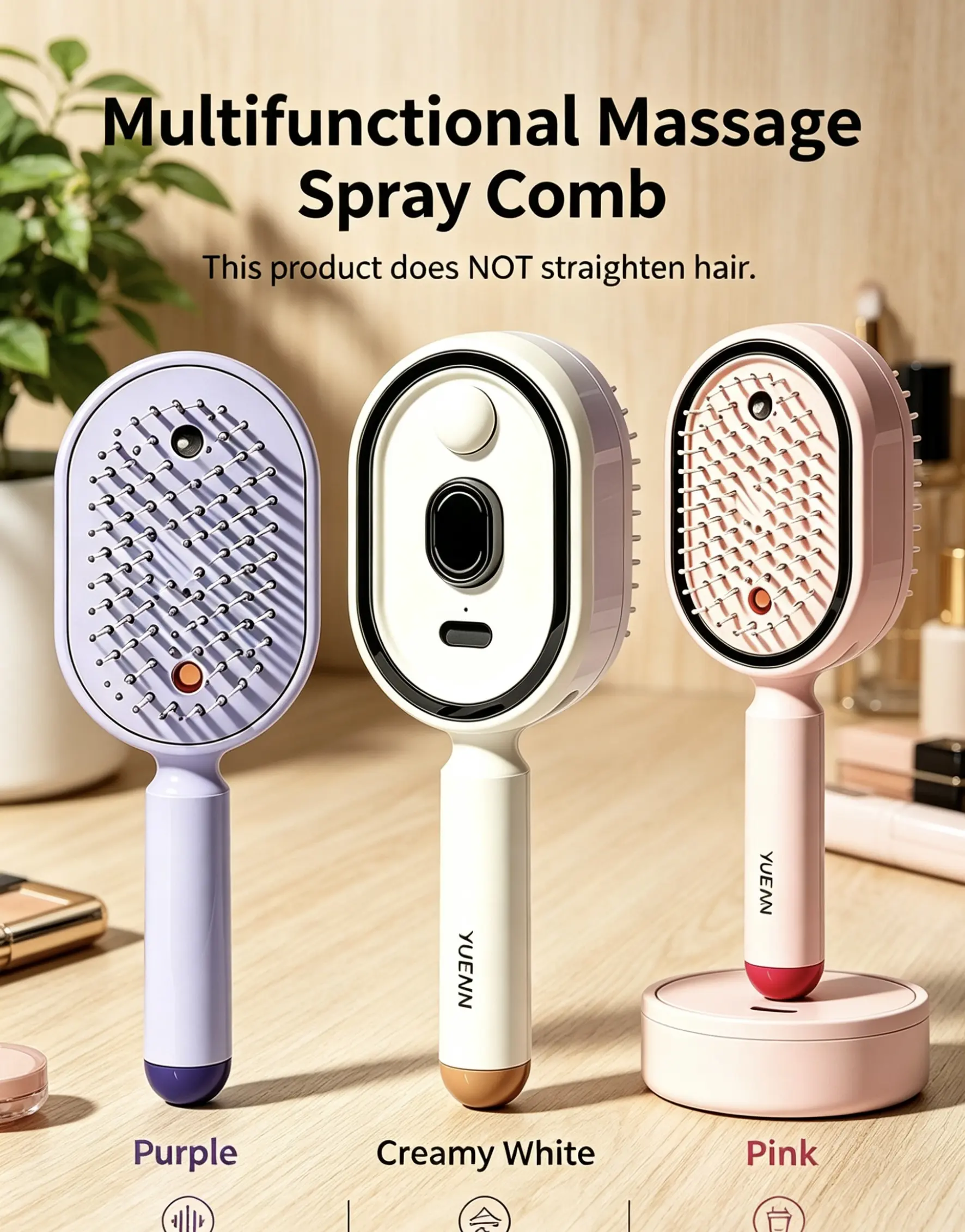 Electric Spray Air Cushion Massage Comb-Self-Cleaning,Anti-Tangle,Anti-Static,Volumizing Hair Brush with Essential Oil Mist Aromatherapy for Hair Care