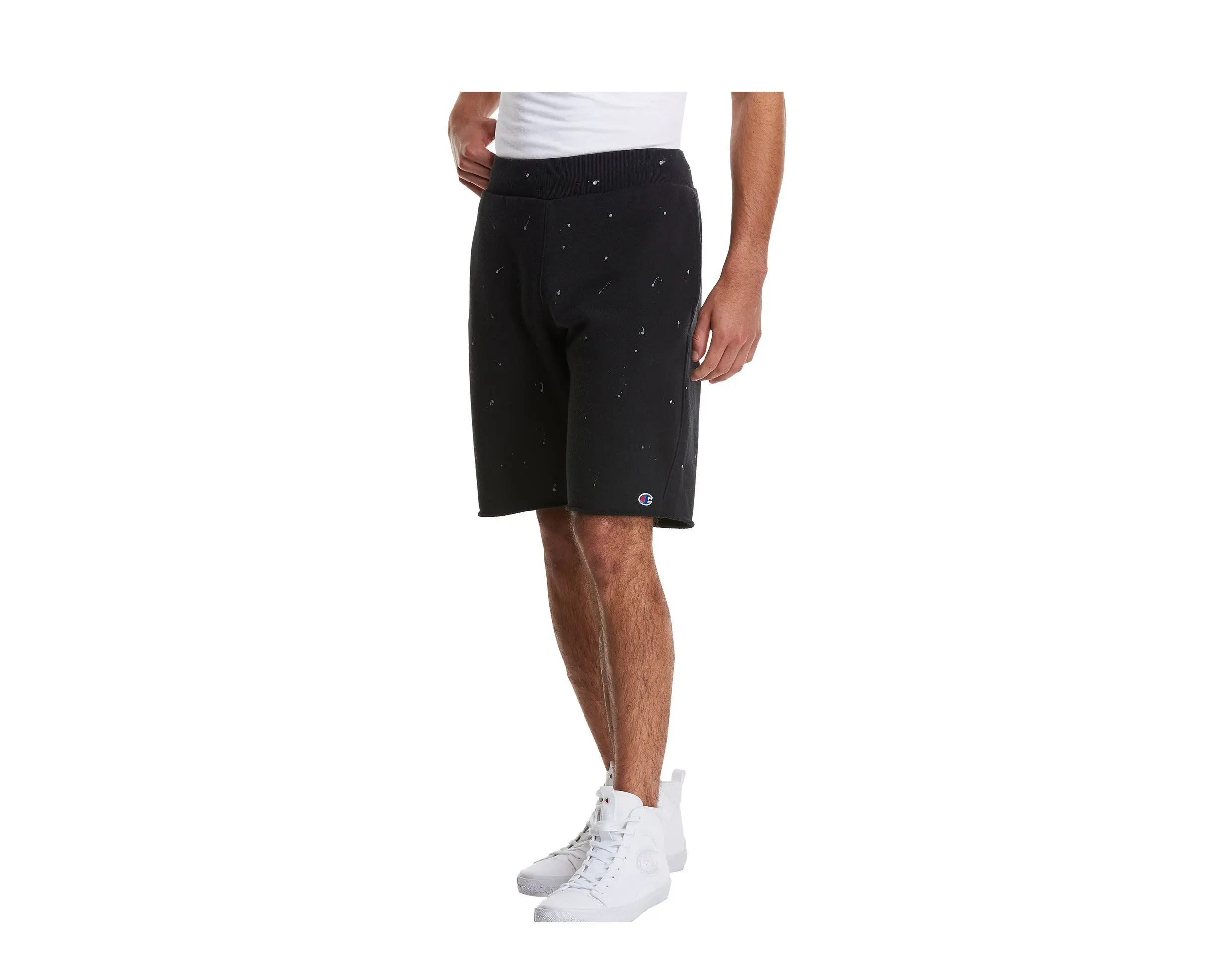 Champion C Life Reverse Weave Paint Splatter Shorts in Black | Elastic Waist